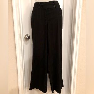 First Option Size 6 Black Pinstripe Slacks Wide Leg Front Buttons